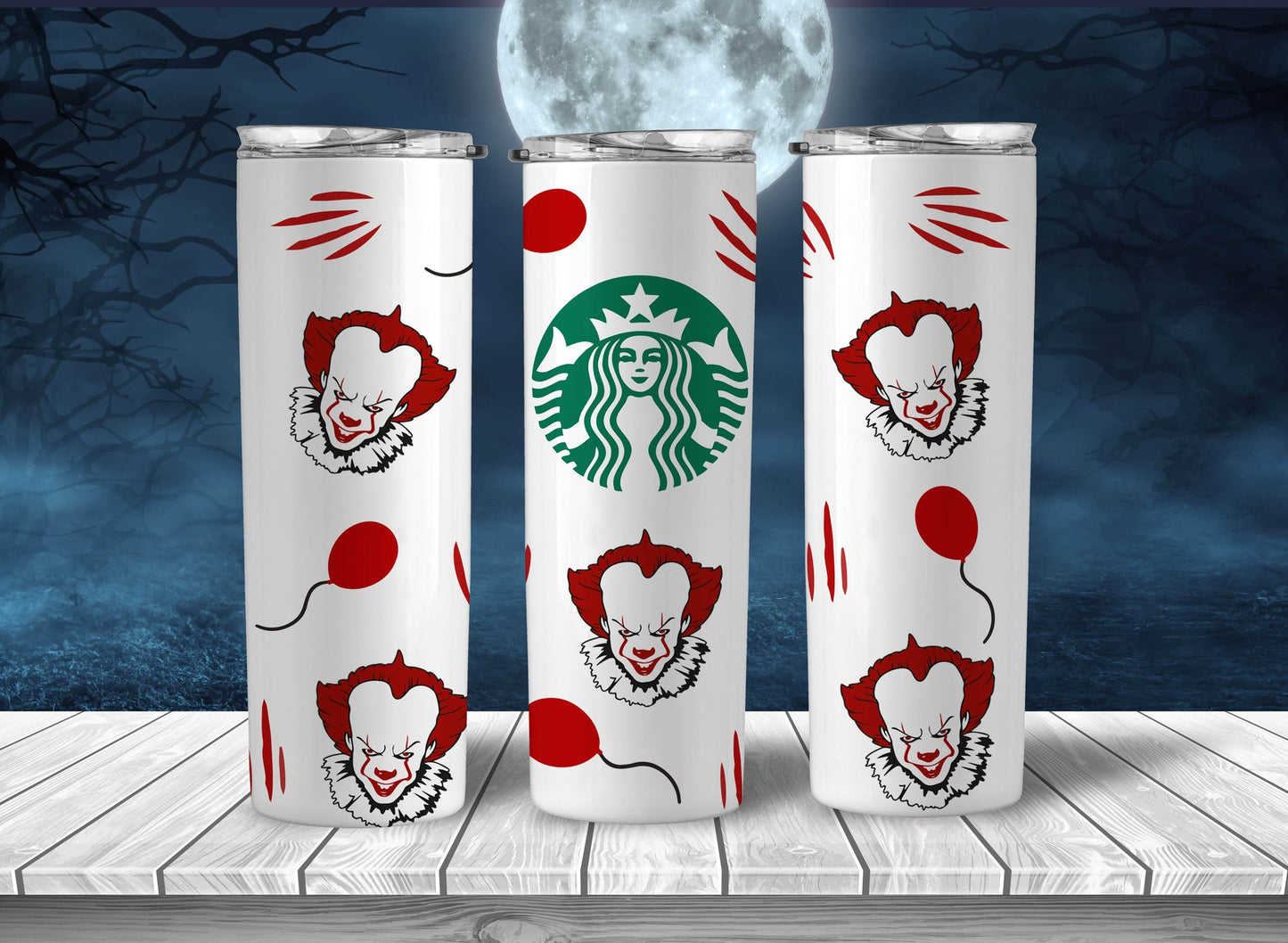 Horror Starbucks Tumbler Wrap PNG, Halloween Hororr Starbucks 20oz Skinny Tumbler Designs, Sublimation Designs PNG