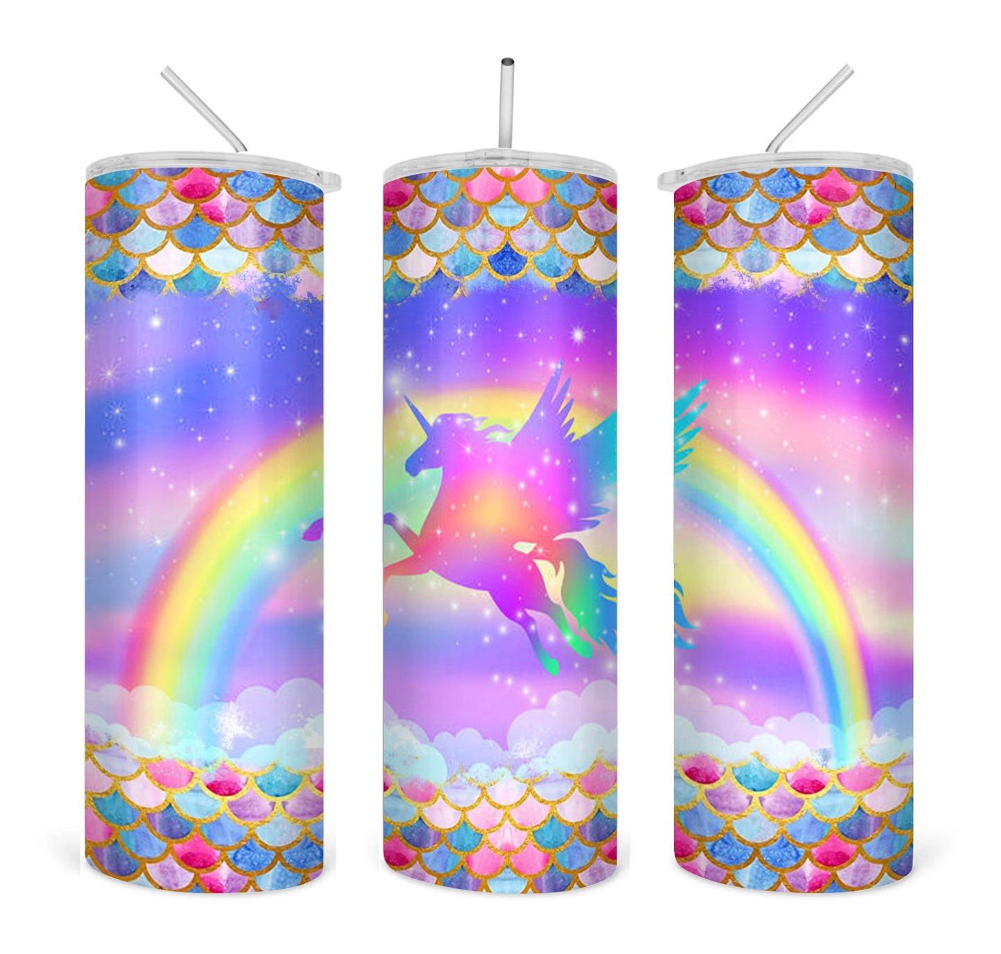 Unicorn Rainbow Flowers straight 20oz skinny tumbler digital download PNG sublimation