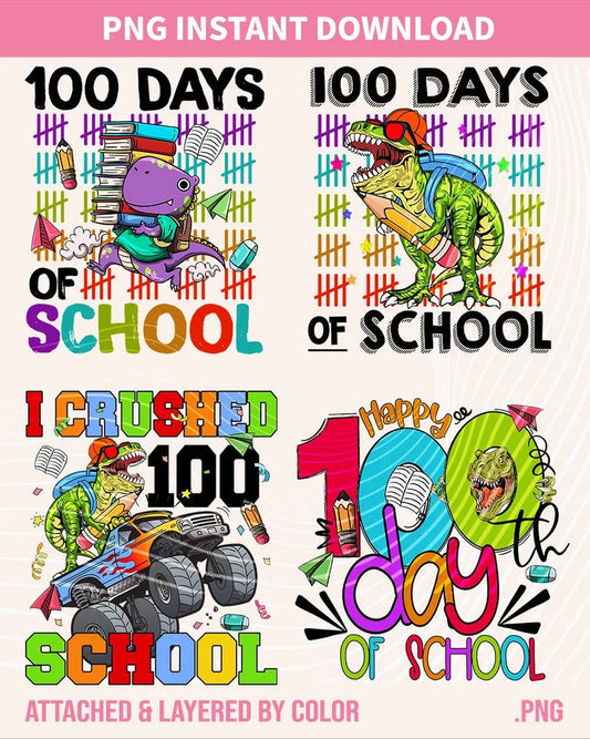 100 Days of School Png Bundle, Happy 100 Days Of School, Kindergarten 100 Days Png, School Party Png, T-Rex 100 days, PNG Digital Download - VartDigitals
