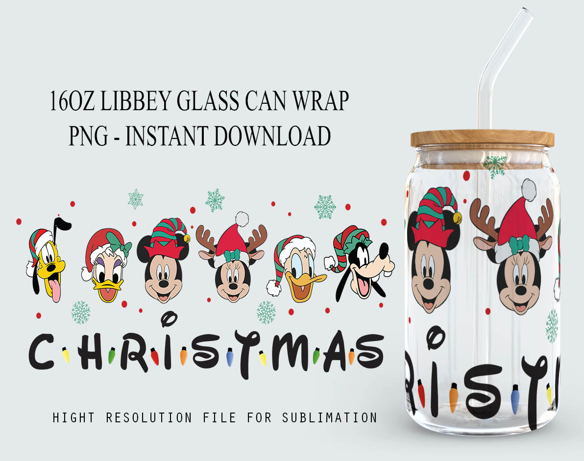 Cartoon Christmas 16oz libbey can Cartoon PNG, 16oz Glass Can Wrap, 16oz Libbey Can Glass, Christmas Tumbler Wrap, Full Glass Can Wrap 1