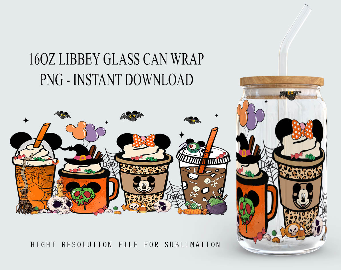 Cartoon Halloween 16oz libbey can Cartoon PNG, 16oz Glass Can Wrap, 16oz Libbey Can Glass, Catoon kids Tumbler Wrap, Full Glass Can Wrap