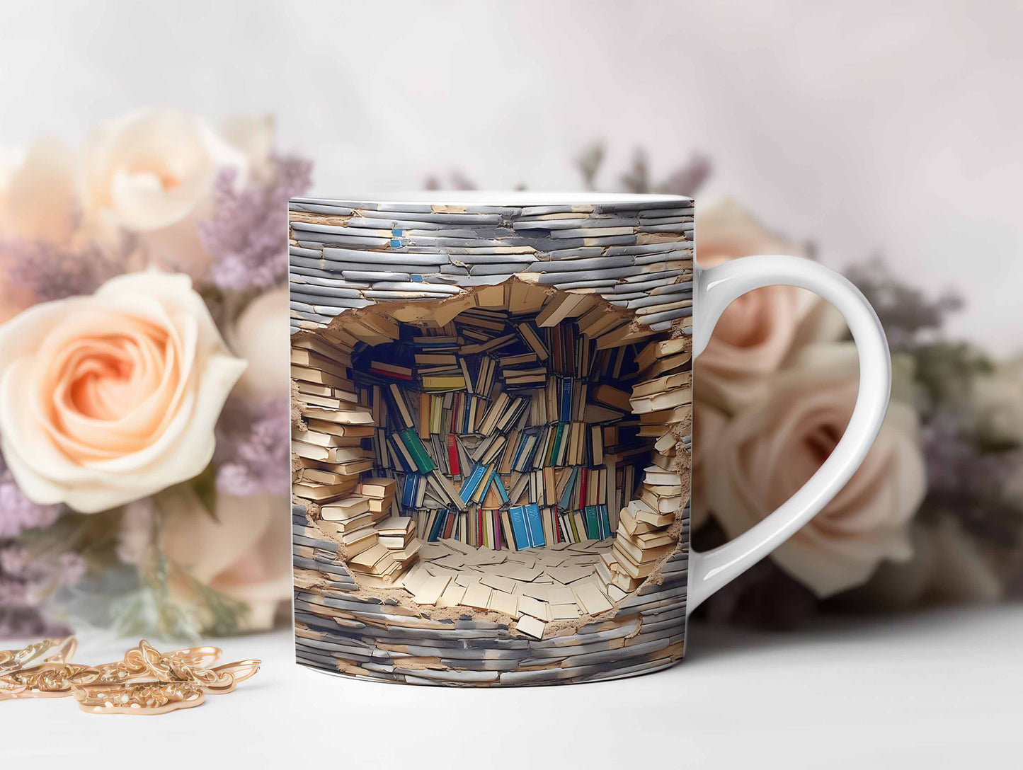 Immerse in Bookish Delight: 3D Book Mug Wrap, Sublimation Design PNG for Bookshelf and 3D Book Lover, 11oz and 15oz Coffee Mug Wrap - Digital Download - VartDigitals