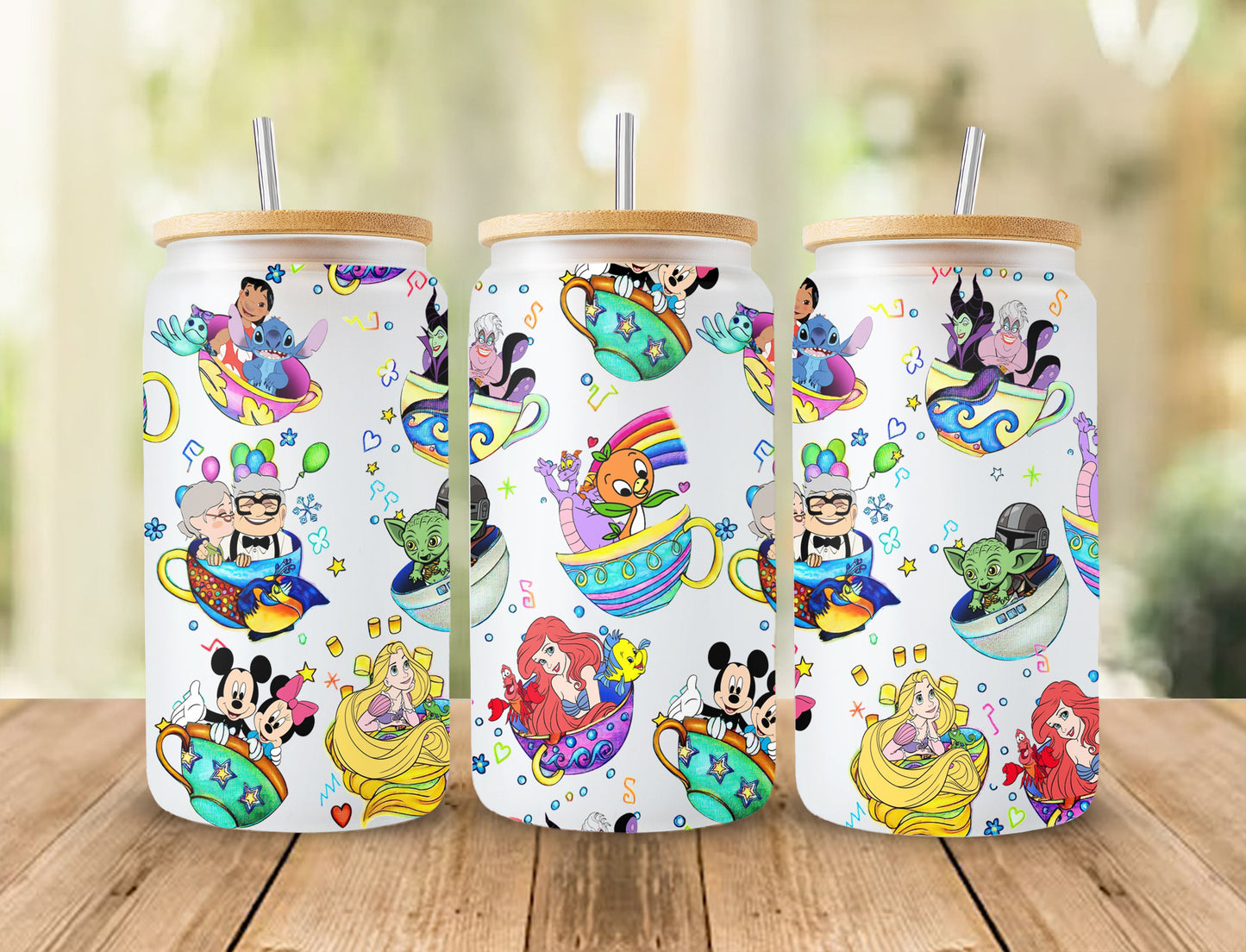Mouse And Friends Glass Can Wrap, 16oz Glass Can Wrap, Cartoon Libbey Can Glass, Floral Glass Can Png, Cartoon Watercolor Tumbler Wrap - VartDigitals