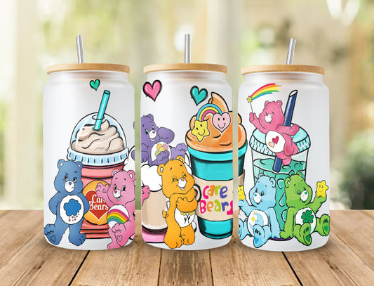Bears Cartoons 16oz Wrap, 16oz Libbey Glass Can, Frosted Can Glass, Sublimation Design, Rainbow Design, Cute Bears Wrap,Cute Cartoon Design 1 - VartDigitals