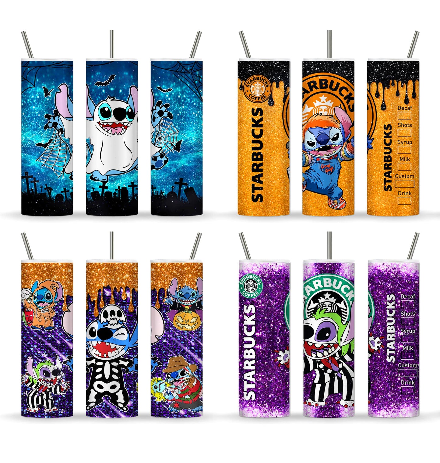 Cartoon Character Glitter 20oz Tumbler Wrap, Stitch 20oz Skinny Tumbler Wrap, 20oz Tumbler PNG Sublimation Instant Digital Download
