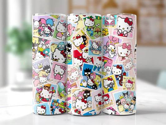 Kawaii Pink Kitty Tumbler Wrap, Kitty 20 oz Tumbler Sublimation, Kitty And Friends Coffee Wrap, Hello Cat PNG, KItty Cup Wrap, Cartoon Wrap - VartDigitals