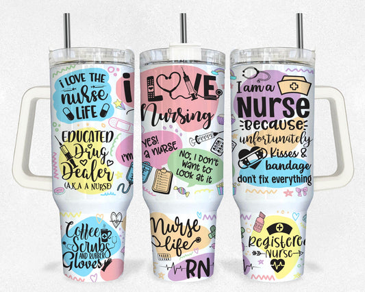 Nurse 40oz Quencher Tumbler Wrap, Gift For Nurse, Nurse Tumbler Png, Nurse Png, 40oz Tumbler Wrap, Digital Download, Nurse Printable 3 - VartDigitals