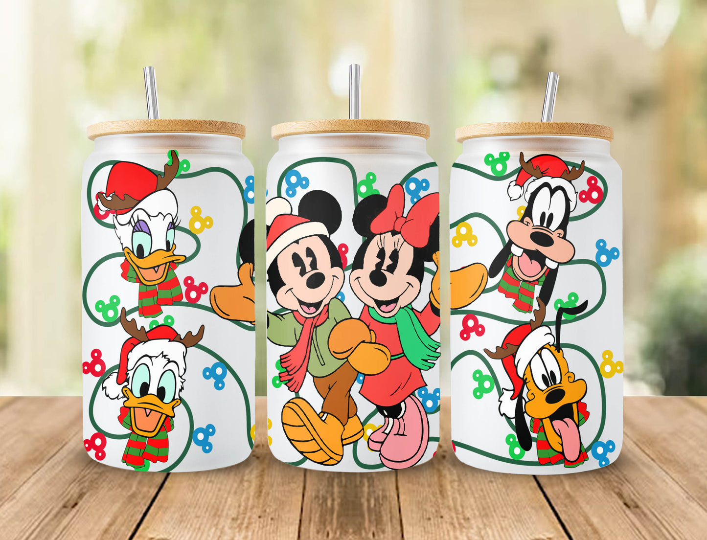 Christmas Cartoon 16oz Glass Can Wrap PNG, Christmas Libbey Can Wrap, Libbey Glass Can 16oz, Mouse And Friends, pooh bear, toy, grinch Xmas Can Wrap, 16oz Can Wrap