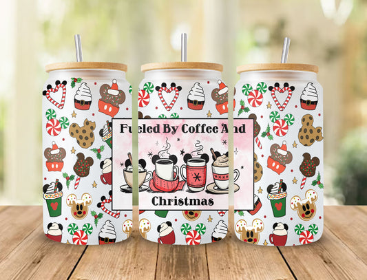 Fueled By Coffee And Christmas - Christmas - 16 oz Libbey Glass Can Tumbler Sublimation Design - Design Digital Download PNG