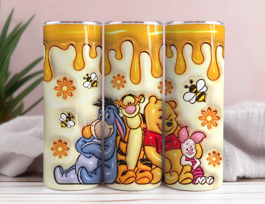 20 oz Cartoon 3D Bear Inflated Tumbler Png Tumbler Wraps, Inflated 20oz Floral Skinny Sublimation Digital Downloads 3D Puffy Bear Design