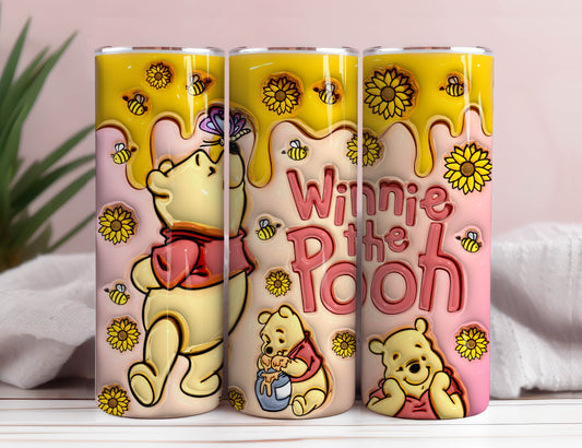 20 oz Cartoon 3D Bear Inflated Tumbler Png Tumbler Wraps, Inflated 20oz Sunflowers Skinny Sublimation Digital Downloads 3D Puffy Bear Design