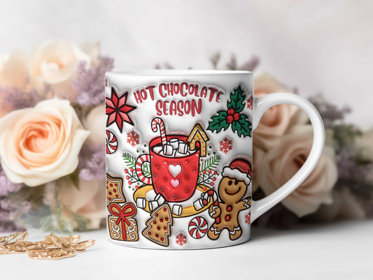 3D Hot Chocolate Season Inflated Mug Wrap, Puffy Gingerbread Mug, 3D Candy Cane Mug, Xmas Holiday Mug, Hot Cocoa Png, Christmas Gift - VartDigitals