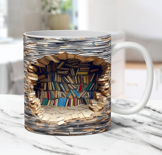 Immerse in Bookish Delight: 3D Book Mug Wrap, Sublimation Design PNG for Bookshelf and 3D Book Lover, 11oz and 15oz Coffee Mug Wrap - Digital Download - VartDigitals