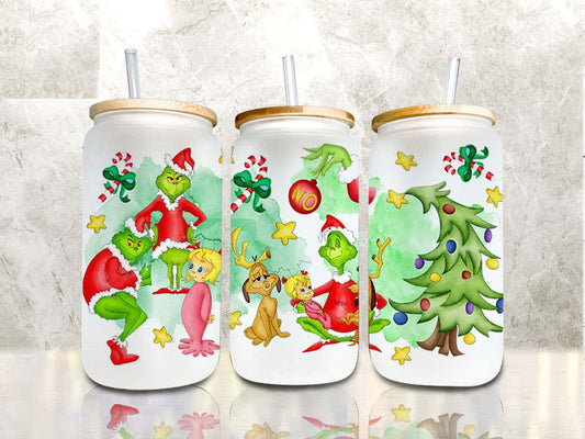 Cartoon Christmas Tumbler Wrap, 16oz Can Glass - VartDigitals