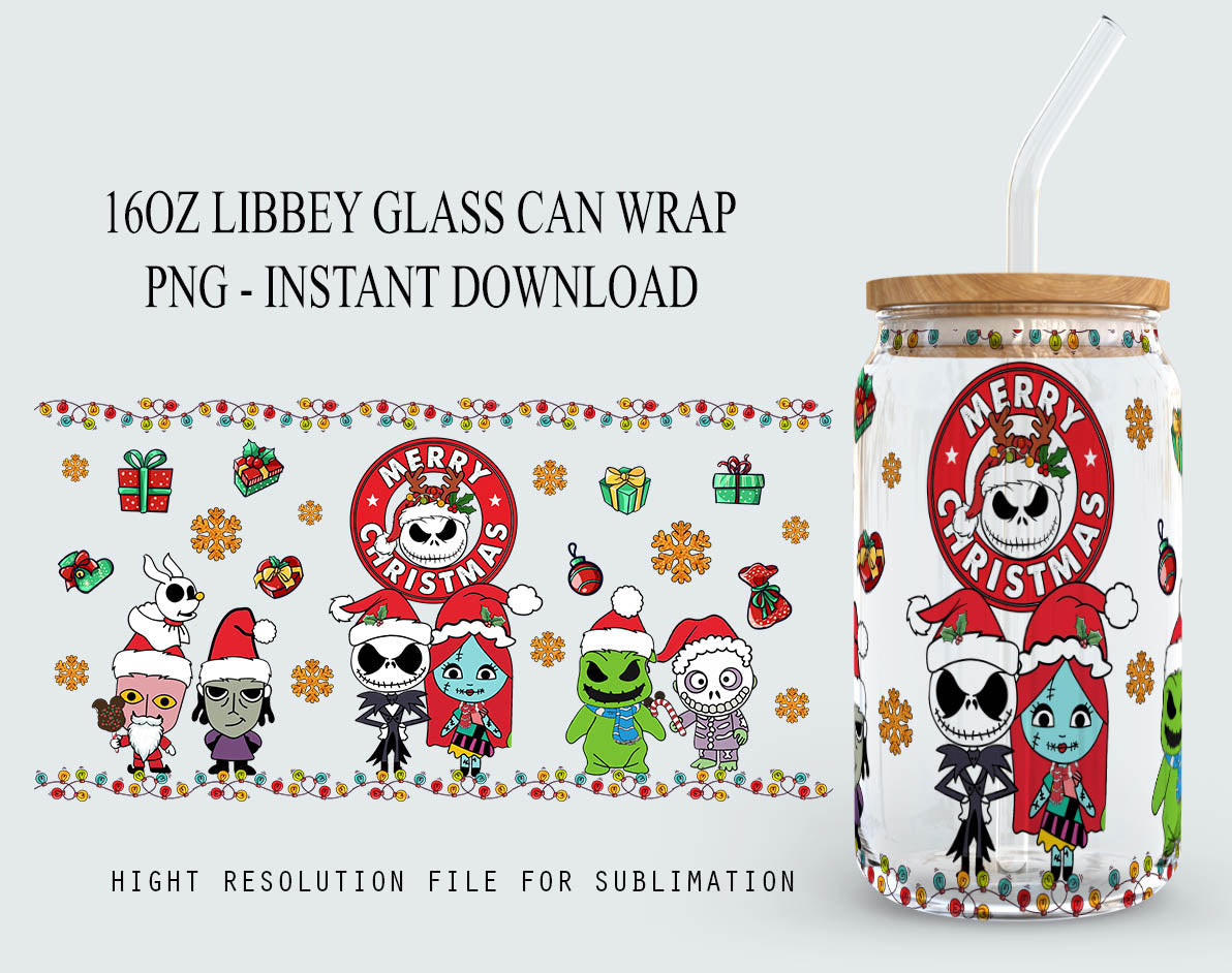 Cartoon Christmas Tumbler Wrap, 16oz Can Glass Wrap, Merry Christmas Can Glass, My Day Libbey Can Glass, Christmas Vibes, Christmas Stitch Wrap 2