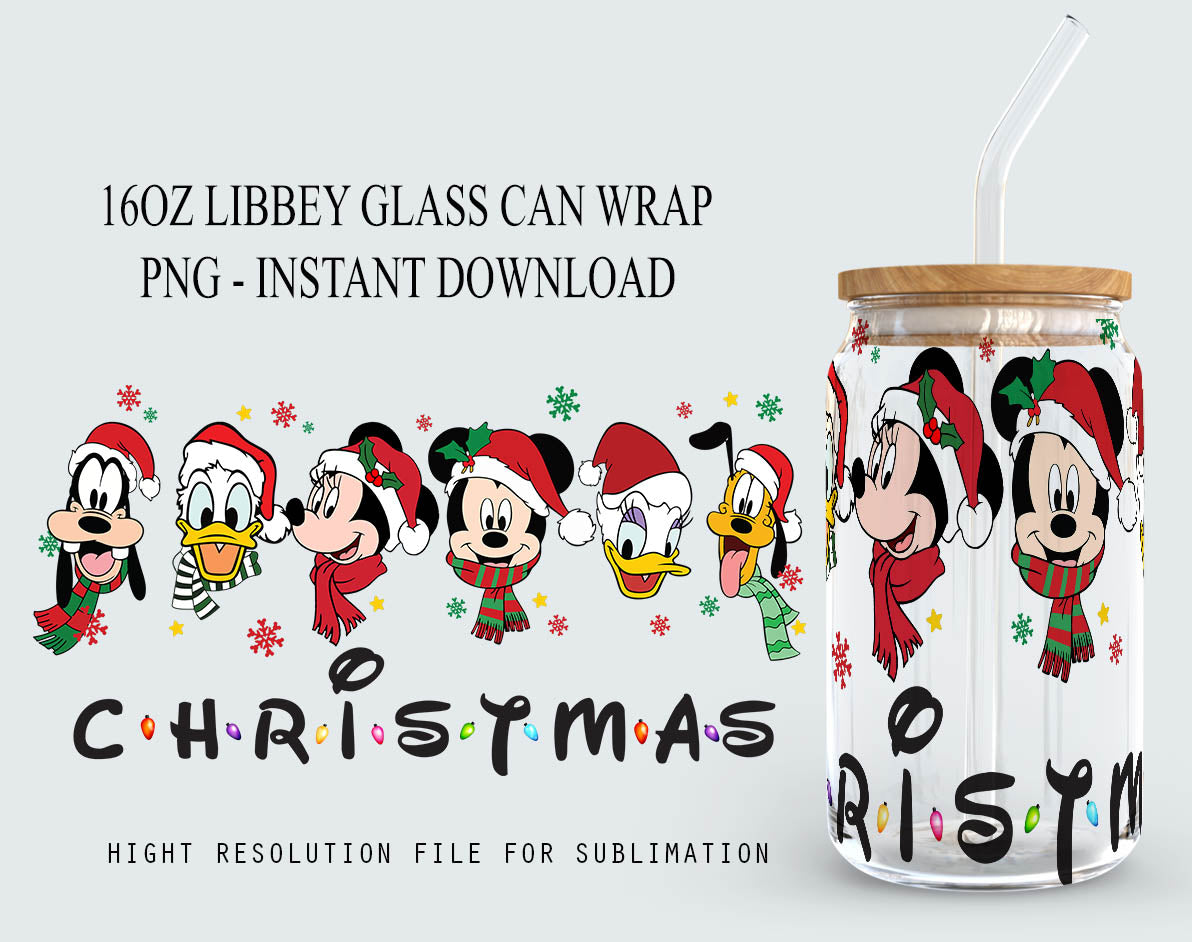 Cartoon Christmas 16oz libbey can Cartoon PNG, 16oz Glass Can Wrap, 16oz Libbey Can Glass, Christmas Tumbler Wrap, Full Glass Can Wrap 2