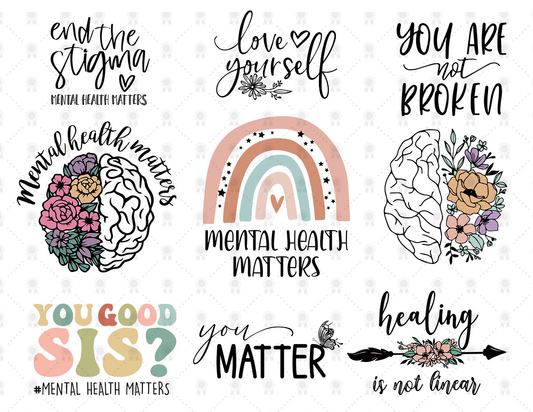Mental Health SVG Bundle, Positive SVG, Self Love SVG, Motivational svg, Mental Health Awareness, Inspirational svg, Cut Files for Cricut