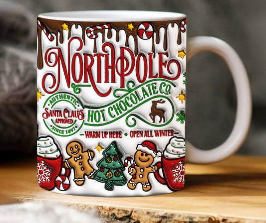 3D Inflated Northpole Hot Chocolate Christmas Mug Wrap, 3D Puffy Gingerbread Mug, Sweet But Twisted Mug, 3D Santa Claus Mug, Hot Cocoa Png - VartDigitals