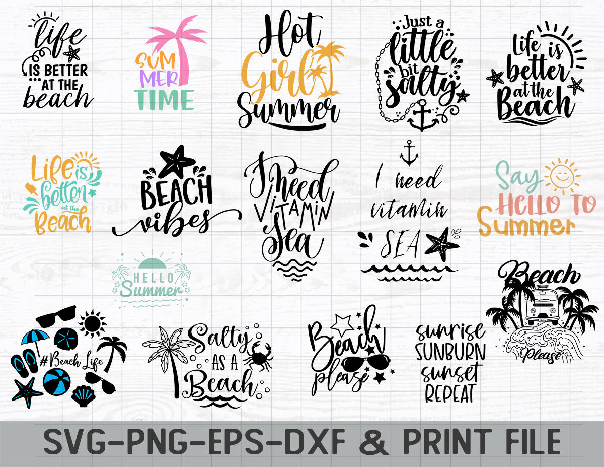 Summer Bundle SVG, Beach Svg, Summertime svg, Funny Beach Quotes Svg, Summer Cut Files, Summer Quotes Svg, Svg files for cricut, Silhouette