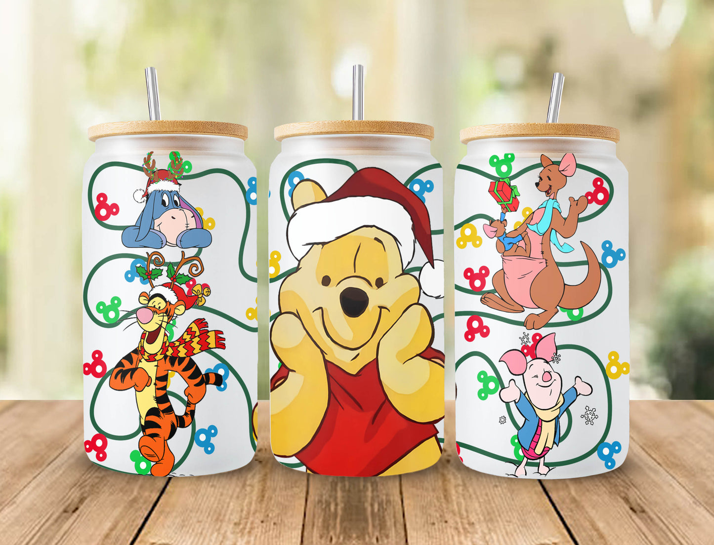 Christmas Cartoon 16oz Glass Can Wrap PNG, Christmas Libbey Can Wrap, Libbey Glass Can 16oz, Mouse And Friends, pooh bear, toy, grinch Xmas Can Wrap, 16oz Can Wrap