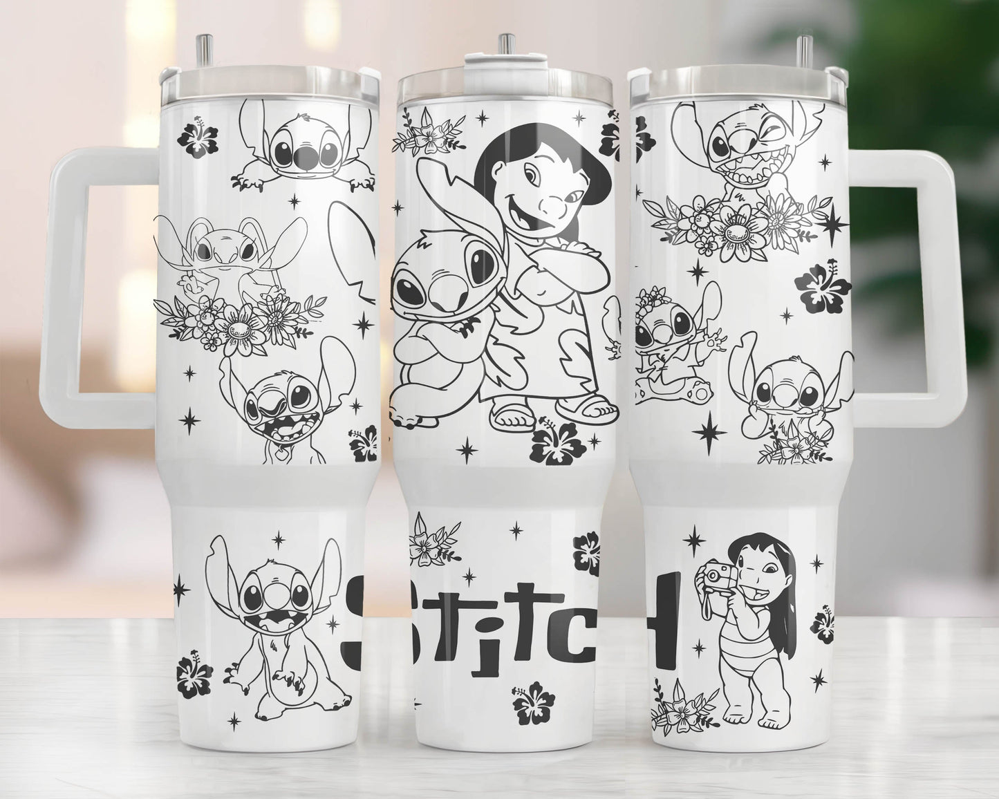 Cartoon Characters 40oz Tumbler Wrap Png, Stitch Flowers 40 oz Tumbler Png, Cartoon Tumbler 40oz Png Sublimation Designs - VartDigitals