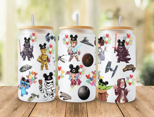 Star Wars Tumbler Wrap, 16oz Can Glass, Star Wars Png, Full Tumbler Wrap, Cartoon Tumbler, Can Glass Wrap, Png Instant Download 1