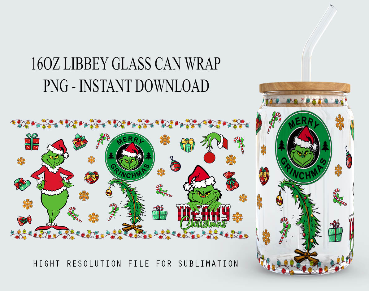 Cartoon Christmas Tumbler Wrap, 16oz Can Glass Wrap, Merry Christmas Can Glass, My Day Libbey Can Glass, Christmas Vibes, Christmas Stitch Wrap 3