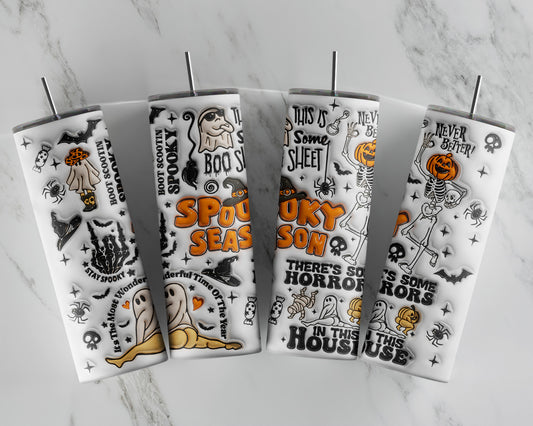 3D There's Some Horrors in this House Spooky Season Inflated Tumbler Wrap, Boo Sheet Puff , 3D Horrors Spooky Tumbler, Halloween Puff Design