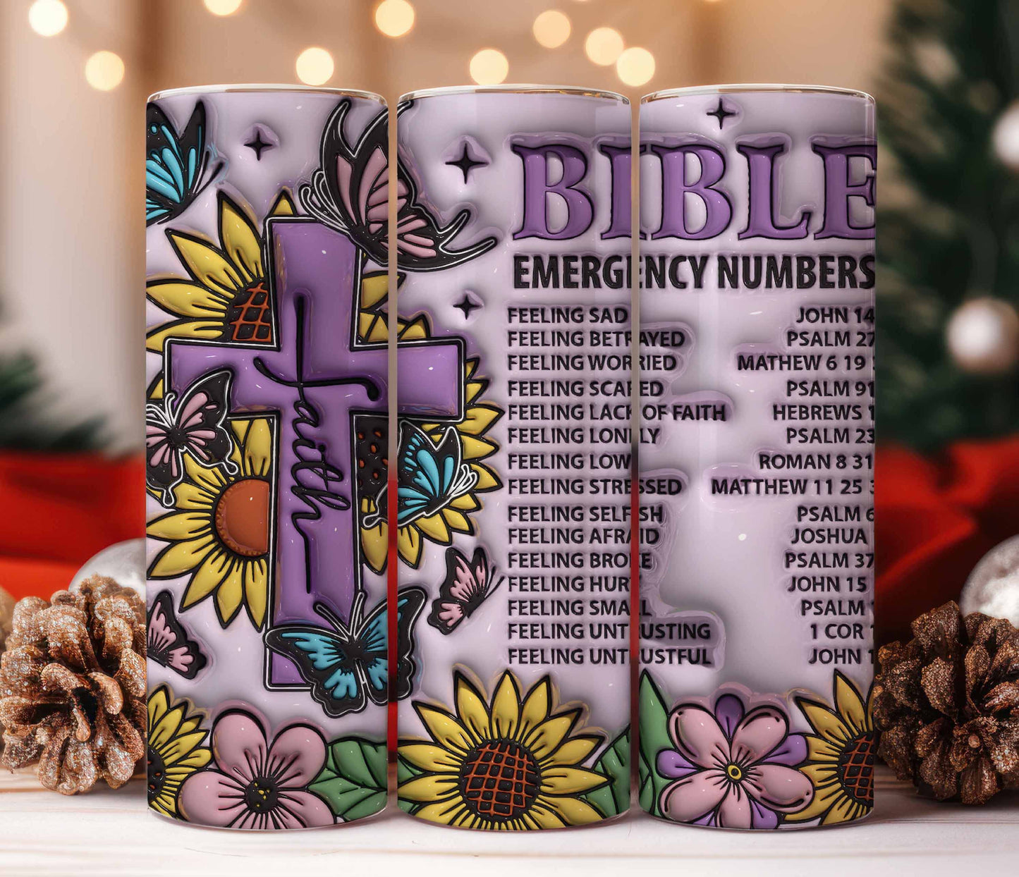 3D Bible Emergency Number Inflated Tumbler Sublimation Design, Floral Christian Tumbler Design Png, Religious tumbler, Faith Tumbler Png