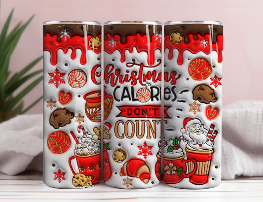 3D Cafecito y Chisme Christmas Conchas Inflated Tumbler Wrap, Concha Lights Christmas Puffy 20oz Tumbler Wrap, Xmas Calories Don't Count