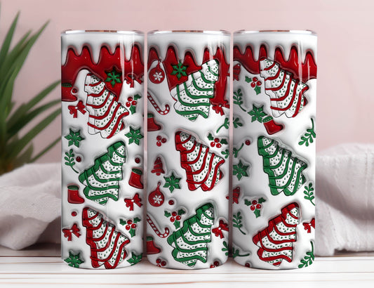 3D Christmas Tree Cakes Inflated Tumbler Wrap, Christmas Puff Tumbler, Xmas Coffee Puff Tumbler, Digital Download PNG, 3D Xmas Puff Design