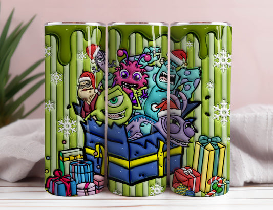 3D Inflated Cartoon Christmas Tumbler Wrap, Monsters Inflated Tumbler Wrap, 20 Oz Tumbler Wrap, Merry Christmas, Monsters Christmas Wrap