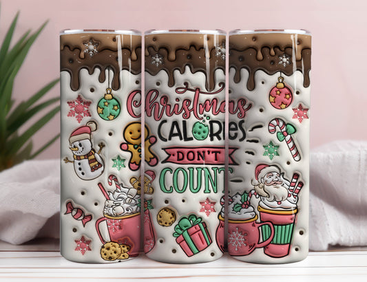 3D Inflated Christmas Calories Don't Count Tumbler Wrap, 3D Puffy Gingerbread, Sweet But Twisted, 3D Santa Claus Wrap, Xmas Snack Puff
