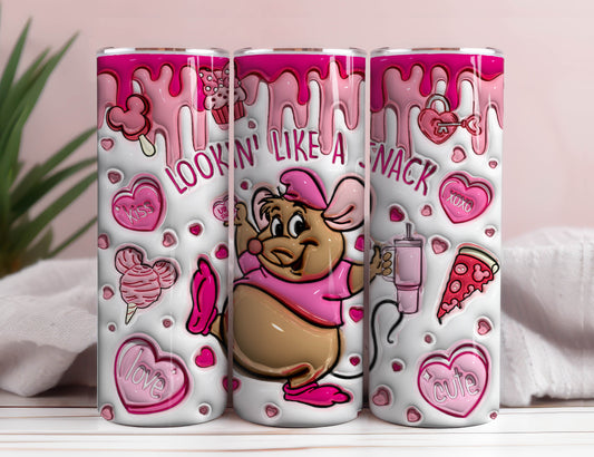 3D Inflated Cinderella Mouse Tumbler Wrap, Valentines Day Tumbler Png, Cute Gus Gus Snack Valentines Png, Cartoon Valentine Snacks Png
