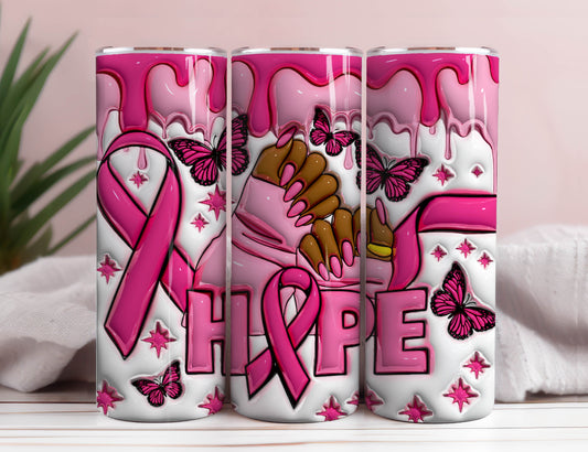 3D Inflated Black Breast Cancer 20oz Skinny Tumbler Wrap, 3D Puff Breast Cancer Tumbler Digital Download, 3D Breast Cancer Awareness Png
