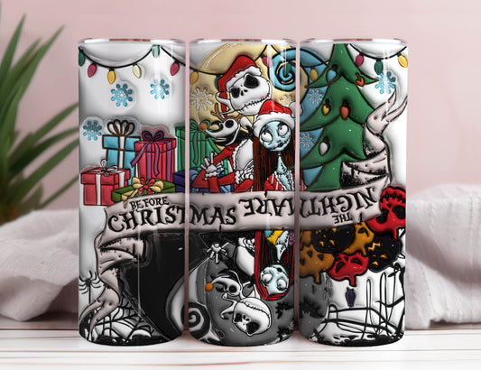 3D Inflated Horror Characters Tumbler Wrap, 20oz Skinny Tumbler, Nightmare Christmas Spooky Vibes Png, Halloween Png, Sublimation Design Png
