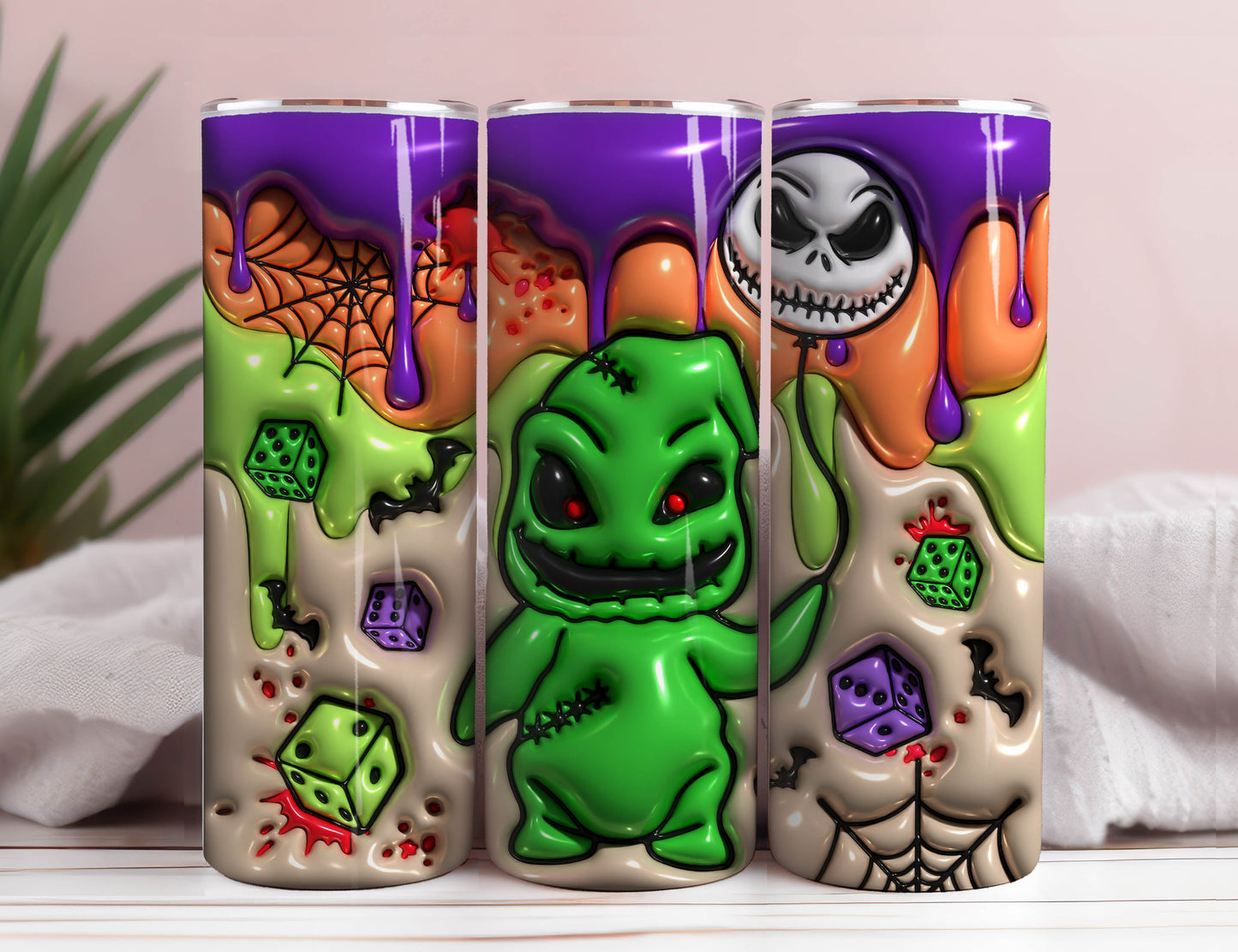 3D Inflated Horror Character Tumbler Wrap, 20oz Skinny Tumbler, Cartoon 3D Inflated, Spooky Vibes Png, Halloween Png, Sublimation Design Png