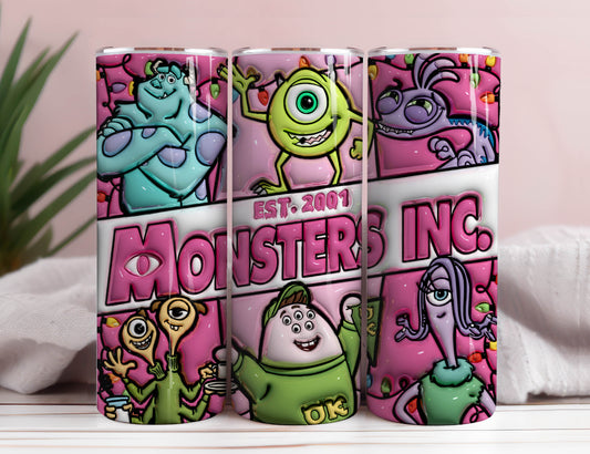 3D Inflated Monsters Christmas Tumbler Wrap Png, Monsters Tumbler Png, Cartoon Christmas Png, Pink Christmas Tumbler Wrap