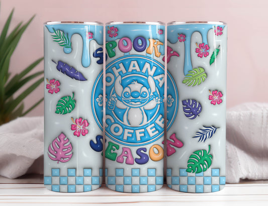 3D Inflated Stitch Tumbler Wrap PNG, 20oz Skinny Tumbler, Cartoon 3D Inflated, Spooky Vibes Png, Stitch coffee Aloha Png, SVG tumbler wrap