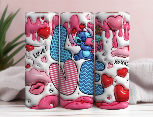 3D Inflated Stitch Valentine Tumbler PNG, 3D Stitch Inflated Valentine Tumbler Wraps, Stitch Love Tumbler Wrap, Valentine Tumbler Png