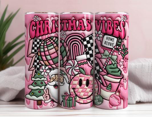 3D Pink Christmas Vibes Inflated Tumbler Wrap, 3D Puff Santa Claus 20oz Digital Tumbler Wrap, Merry Christmas Puffy , Milk Cookie For Santa
