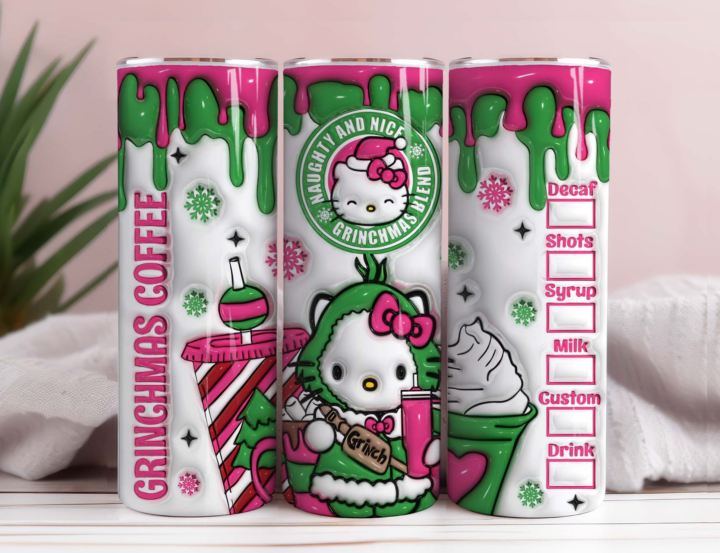 3D Cat Coffee Tumbler, 20oz Straight Skinny Wrap, Spring Flower Pink Cat PNG, Tumbler Wrap, Full Tumbler Wrap, Cartoon Christmas Tumbler