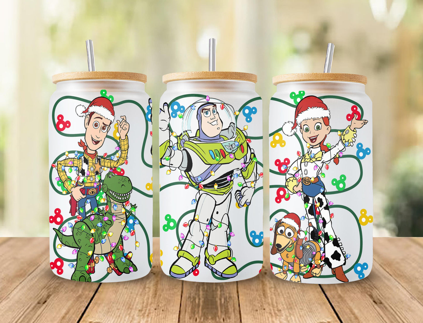 Christmas Cartoon 16oz Glass Can Wrap PNG, Christmas Libbey Can Wrap, Libbey Glass Can 16oz, Mouse And Friends, pooh bear, toy, grinch Xmas Can Wrap, 16oz Can Wrap