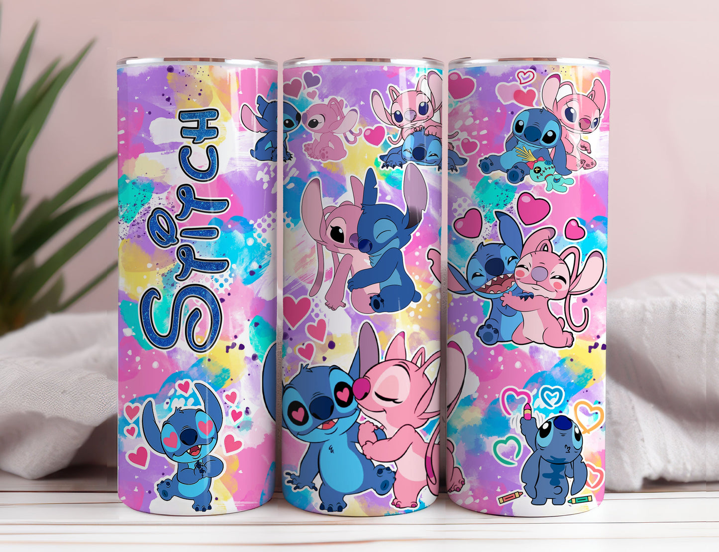 Cartoon Color Splash Tumbler PNG, 20oz Skinny Tumbler, Sublimation Tumbler, Spring, Valentine tumbler 3