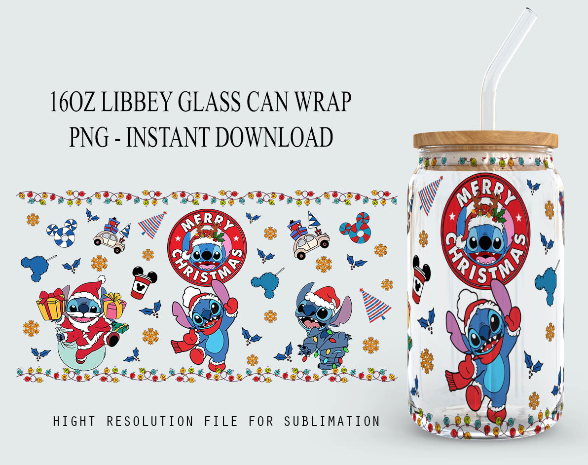 Cartoon Christmas Tumbler Wrap, 16oz Can Glass Wrap, Merry Christmas Can Glass, My Day Libbey Can Glass, Christmas Vibes, Christmas Stitch Wrap 4