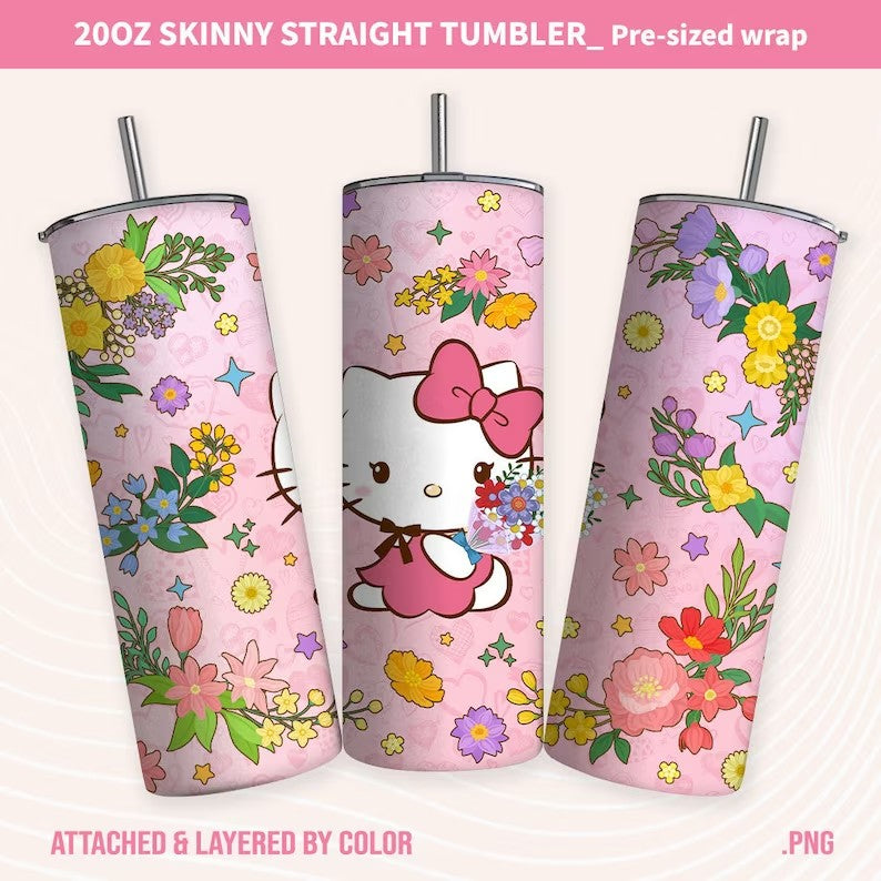 Kawaii Kitty Tumbler, Kitty Valentine, Kitty Coffee, 20oz Straight Skinny Wrap, Pink Cat Tumbler, Png Sublimation Design, Digital Download - VartDigitals
