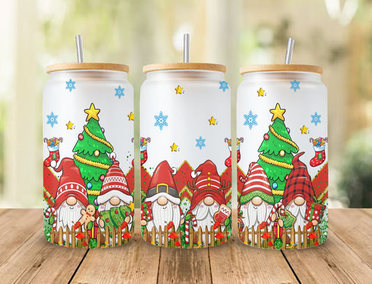 Christmas Gnomes Libbey Glass Png Sublimation Design, 16oz Libbey Glass Png, Gnomes Gift for Christmas Holiday, Digital Download