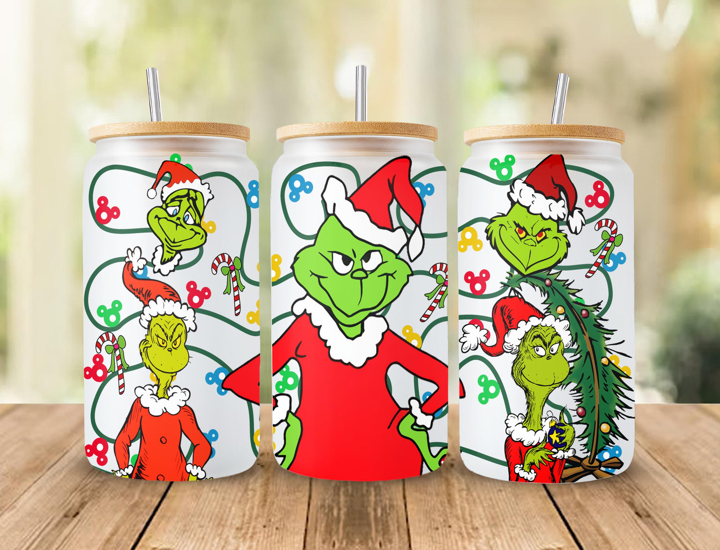 Christmas Cartoon 16oz Glass Can Wrap PNG, Christmas Libbey Can Wrap, Libbey Glass Can 16oz, Mouse And Friends, pooh bear, toy, grinch Xmas Can Wrap, 16oz Can Wrap