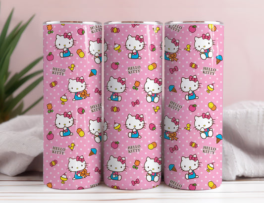 Hello Kitty Coffee Tumbler Bundle, Spring Flower Pink Cat PNG, 20oz Straight Skinny Wrap, Cartoon Tumbler, Tumbler Wrap, Full Tumbler Wrap 2 - VartDigitals