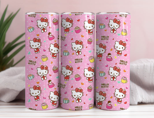Hello Kitty Coffee Tumbler Bundle, Spring Flower Pink Cat PNG, 20oz Straight Skinny Wrap, Cartoon Tumbler, Tumbler Wrap, Full Tumbler Wrap 38 - VartDigitals